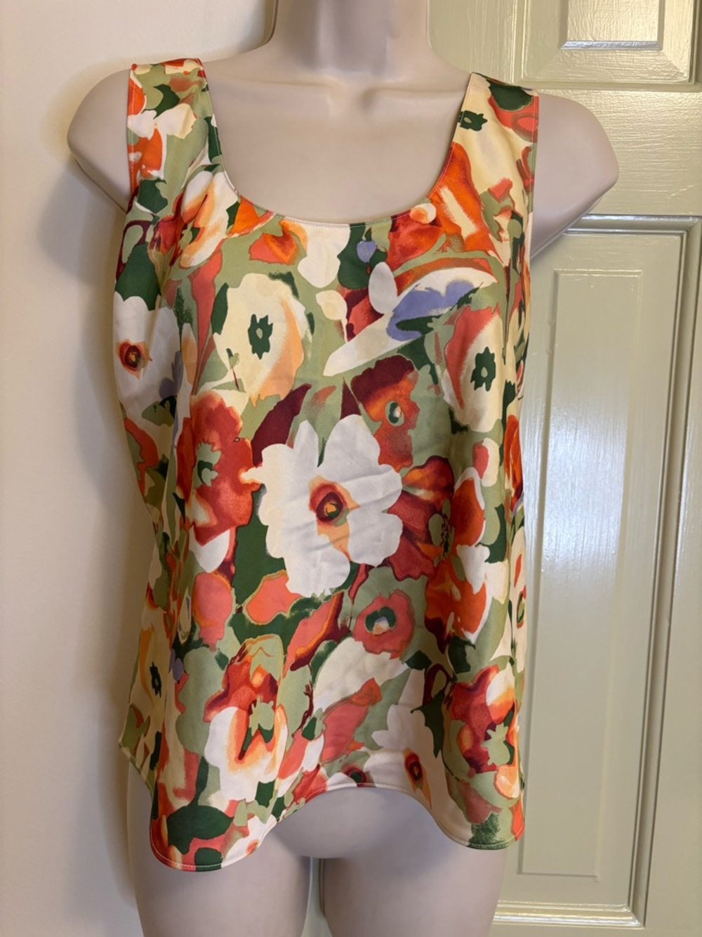 Abercrombie & Fitch Floral Scoop Tank in Orange, Green, White